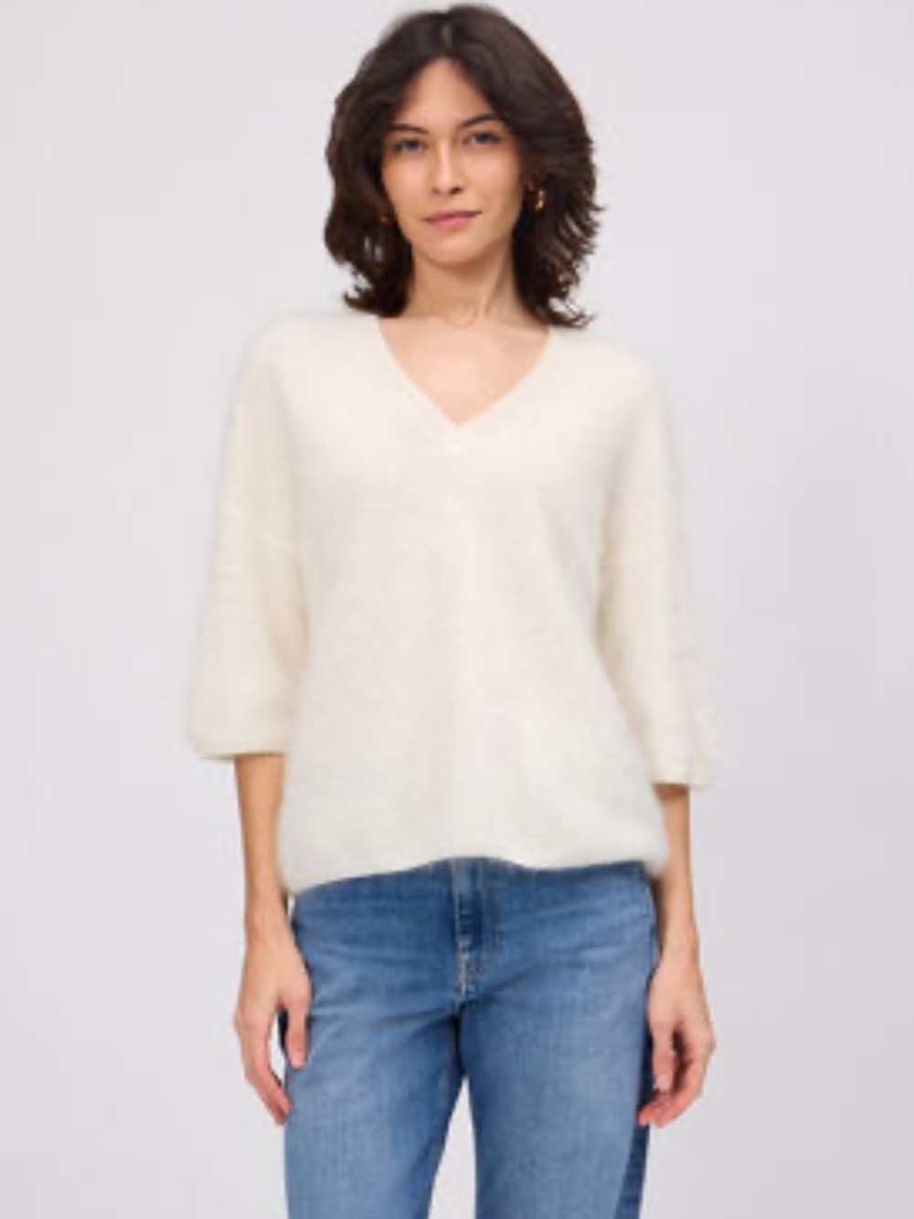 Milio Milano Baby Alpaca Boucle V Neck Sweater Ivory XS/S